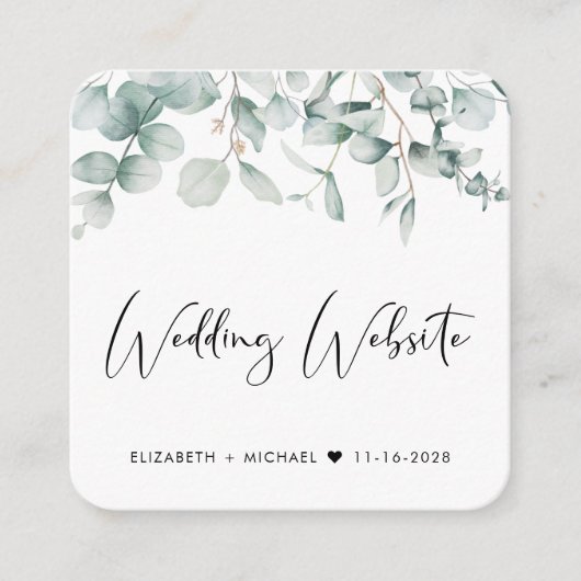 Chic Eucalyptus Waterverf QR Code Weddenschap Webs Informatiekaartje (Voorkant)