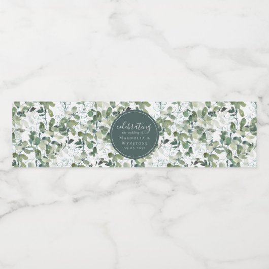Chic Eucalyptus Wedding Waterfles Etiket (Enkel label)