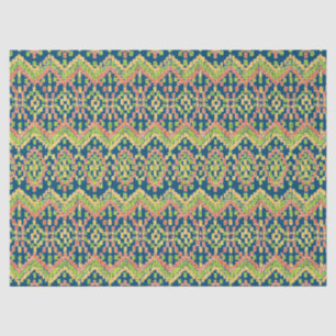 Chic Exotisch Etnisch Ikat Patroon op Blauw Tissuepapier