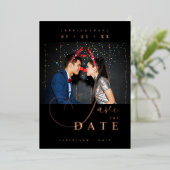 Chic Exquisite Script Photo Christmas Rose Gold Folie Uitnodiging (Staand Voorkant)