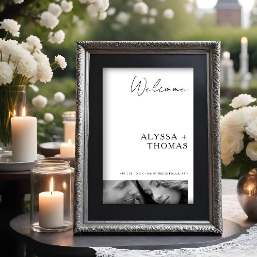 Chic Extra Minimalist Black & White Photo Wedding Poster