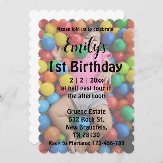 chic faded photo fille 1er anniversaire invitation (Devant / Derrière)