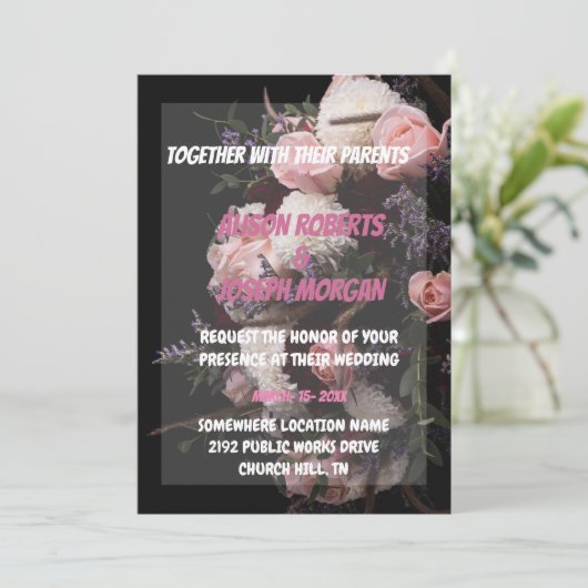 Chic Faire-part de mariage à fleurs bordeaux (Debout devant)