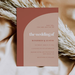 Chic faire-part de mariage arc en terre cuite pêch