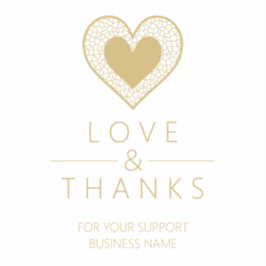 Chic Fake Gold Black Heart Lace Effect Love Thanks Sticker