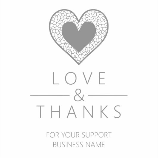 Chic Fake Grey Heart Lace Effect Thanks Supporting Sticker (Voorkant)