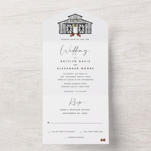 Chic Fall Grange | Invitation de mariage tout en u (À l'intérieur)