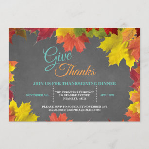 Chic Fall Leaves Chalkboard Thanksgiving Dinner Kaart