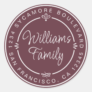 Chic Familie Monogram Retouradres Burgundy Ronde Sticker