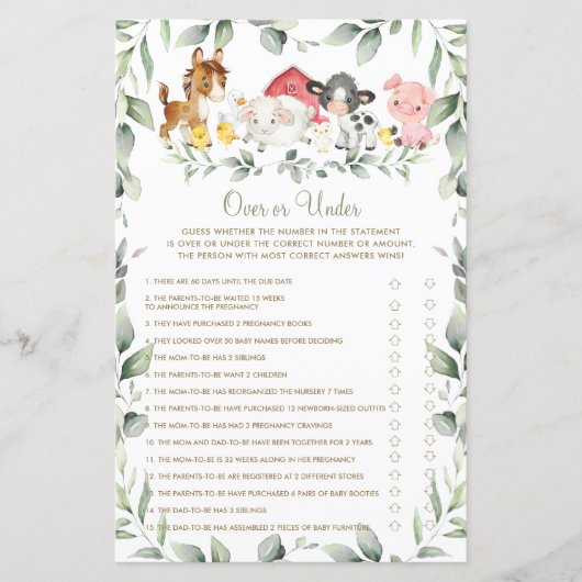 Chic Farm Animals Baby shower boven of onder spel (Voorkant)