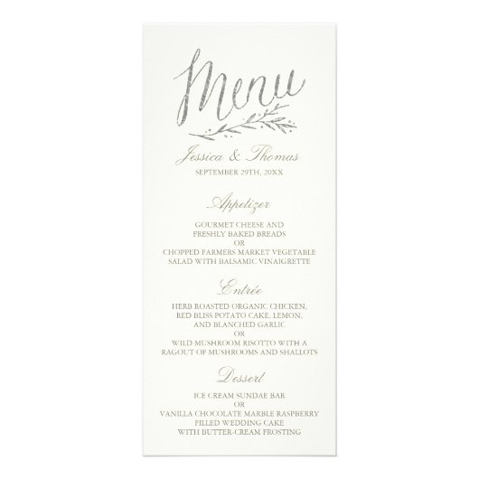 Chic Faux Argent Mariage Menu Modèle - Ivory (Devant)