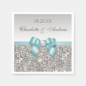 Chic Faux Blauwgroen Bow Silver Sequins Huwelijk Servetten (Voorkant)