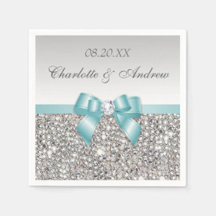 Chic Faux Blauwgroen Bow Silver Sequins Huwelijk Servetten
