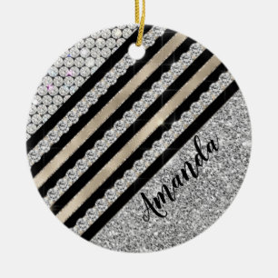Chic faux Crystal en Silver glitter Persoonlijk Keramisch Ornament