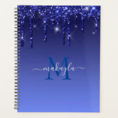 Chic Faux Dark Blue Glitter Drivers Monogram Naam Planner (Voorkant)