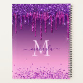 Chic Faux Dark Paars Glitter Drift Monogram Naam Planner (Achterkant)