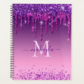 Chic Faux Dark Paars Glitter Drift Monogram Naam Planner