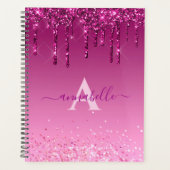 Chic Faux Dark Pink Glitter Drift Monogram Naam Planner (Voorkant)