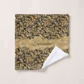 Chic Faux Floral Monogramme Or Noir (Gant de toilette)