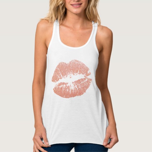 Chic Faux Glitter Roos Gold Lips Tanktop (Voorkant)