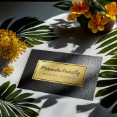 Chic Faux Gold Foil Black Leather Texture Visitekaartje
