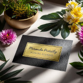 Chic Faux Gold Foil Black Leather Texture Visitekaartje