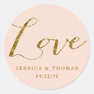 Chic Faux Gold Foil & Blush Pink Weddenschap Ronde Sticker