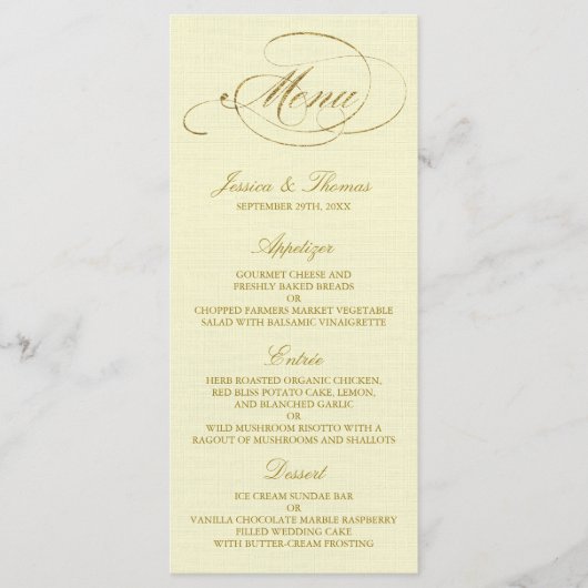 Chic Faux Gold Foil Mariage Menu Modèle - Ivory (Devant)