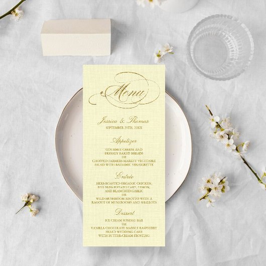 Chic Faux Gold Foil Mariage Menu Modèle - Ivory