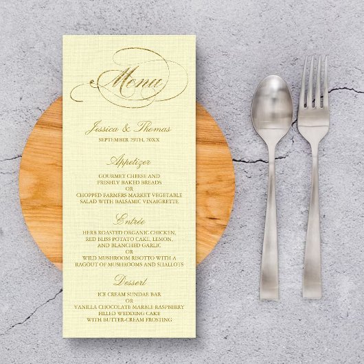 Chic Faux Gold Foil Mariage Menu Modèle - Ivory