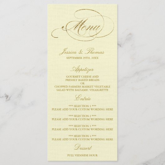 Chic Faux Gold Foil Mariage Menu Modèle - Ivory (Devant)