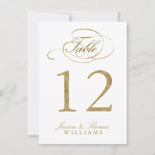 Chic Faux Gold Foil Mariage Table Numéro Cartes (Devant)