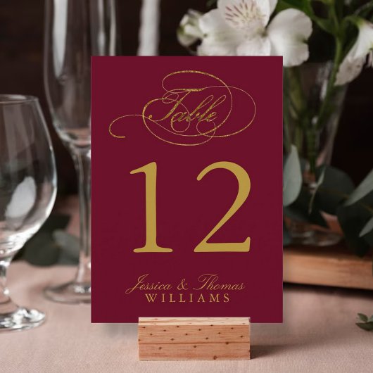 Chic Faux Gold Foil Mariage Table Numéro Cartes