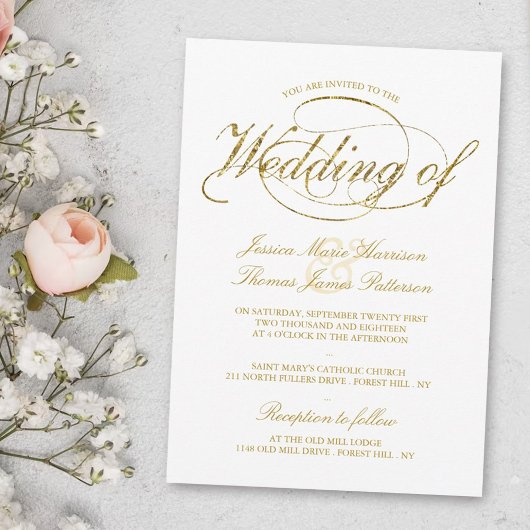 Chic Faux Gold Foil Script Weddenschap Kaart