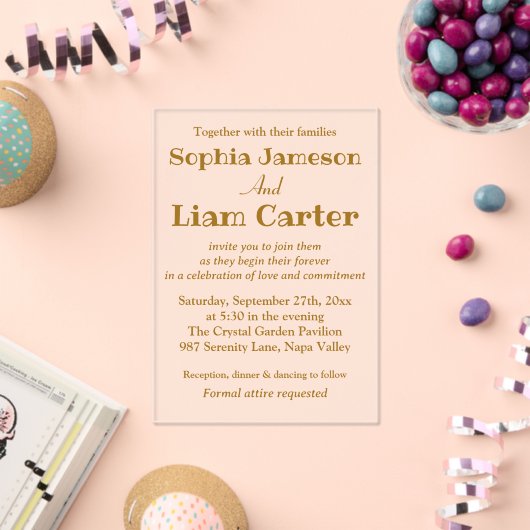 Chic Faux Gold Foil Script Wedding Acryl Uitnodigi Acryl Uitnodigingen (Insitu (Viering))