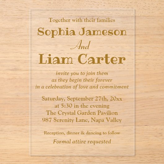 Chic Faux Gold Foil Script Wedding Acryl Uitnodigi Acryl Uitnodigingen (Voorkant)