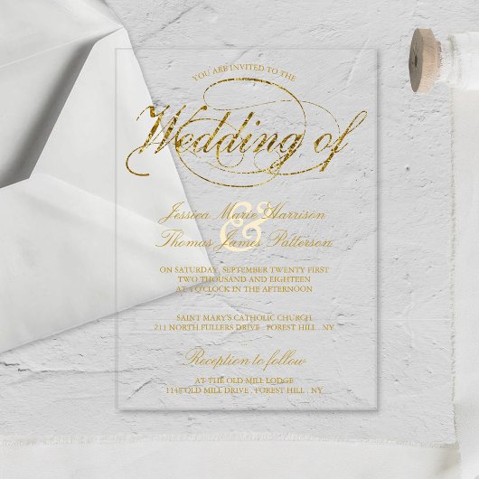 Chic Faux Gold Foil Script Wedding Acryl Uitnodigingen