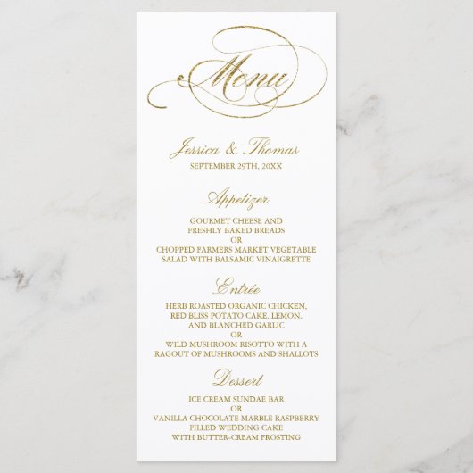 Chic Faux Gold Foil Wedding Menu Sjabloon (Voorkant)