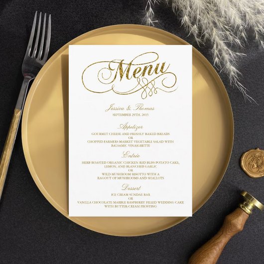 Chic Faux Gold Foil Wedding Menu Sjabloon