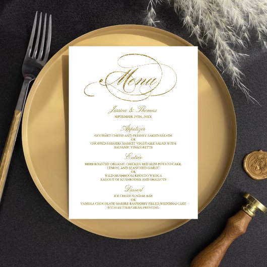 Chic Faux Gold Foil Wedding Menu Sjabloon