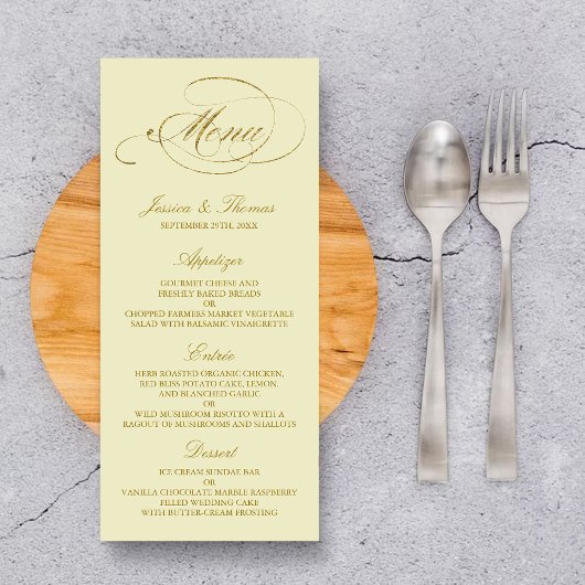 Chic Faux Gold Foil Wedding Menu Sjabloon - Ivoork