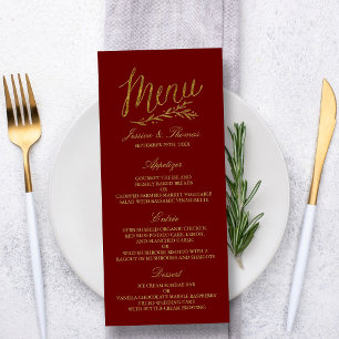 Chic Faux Gold Foil Wedding Menu Sjabloon - Rood
