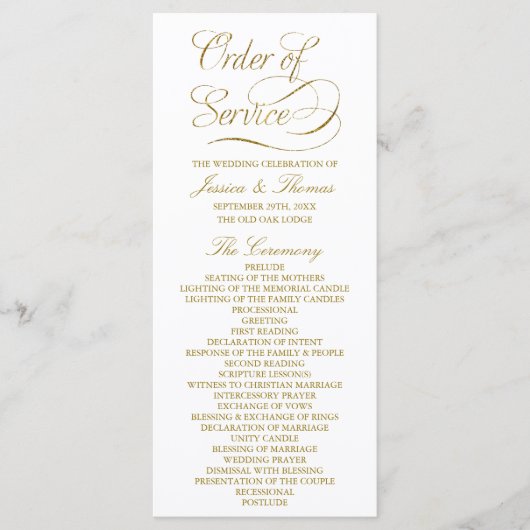 Chic Faux Gold Foil Wedding Program Sjabloon (Voorkant)