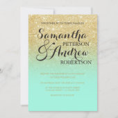 Chic faux gold glitter mint green bruiloft kaart (Voorkant)