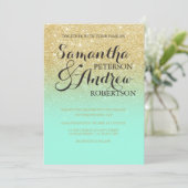 Chic faux gold glitter mint green bruiloft kaart (Staand voorkant)