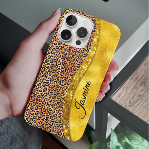 Chic faux Gold glitter roze dierlijk afdrukken Mon iPhone 16 Pro Hoesje