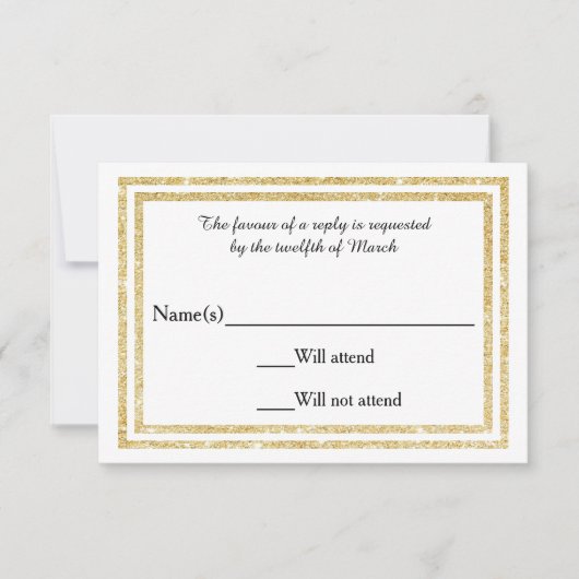 Chic Faux Gold Glittered Trim - Carte RSVP (Devant)