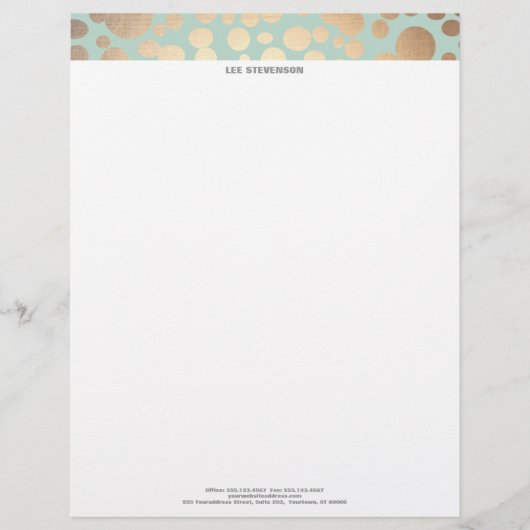 Chic Faux Gold Leaf Circle Pattern en Turquoise Custom Briefhoofd (Voorkant)
