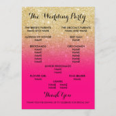 Chic faux goud glitter hete roze bruiloft programm programma (Achterkant)