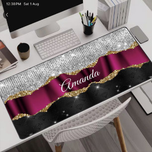 Chic faux paillettes argent Fuchsia monogramme noi
